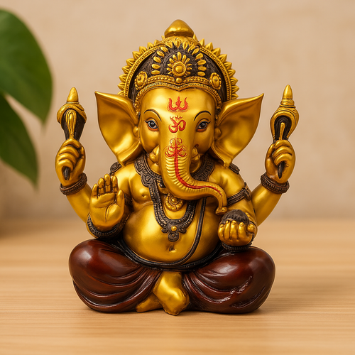 Goldfarbene Ganesha Statue – 23cm – Hindu Gott des Glücks und der Weisheit - 第 1/2 張圖片