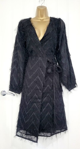 VILA | Midi Wrap Dress | Feather | Size 10 | Party Cocktail XMAS | Black | NEW - Picture 6 of 7