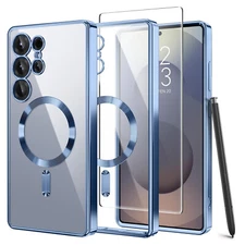 For Samsung S25 Ultra S25+ Shockproof Plating Clear Case Mag Safe Screen Cover