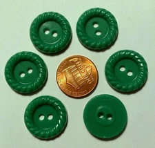 6 Retro Bright Green Plastic Sew-through Buttons 3/4" 19mm 9886