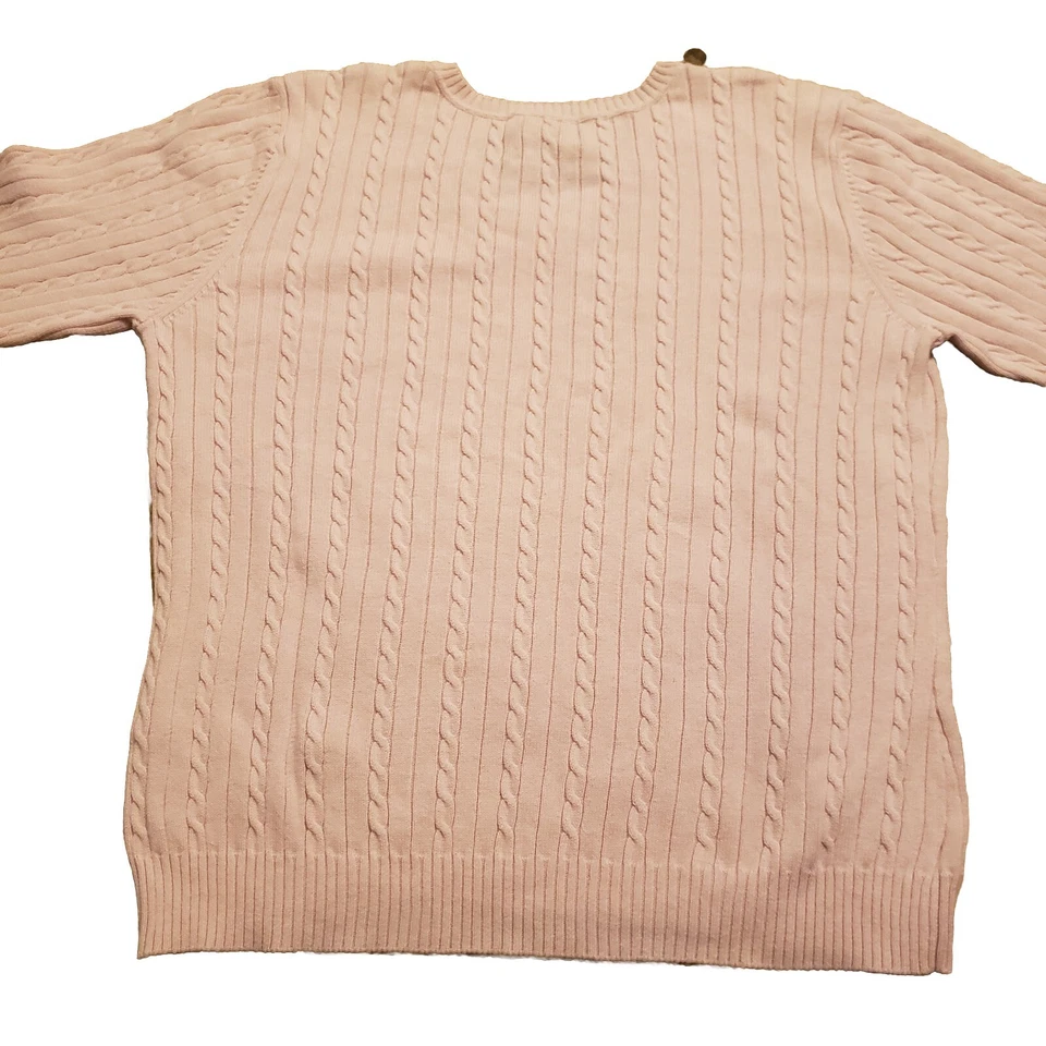 Suéter para mujer Eddie Bauer cuello en V tejido con cable XL EXTRA GRANDE rosa claro Foto 2 de 4