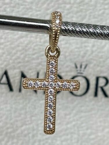 Brand New!  Pandora 14k Gold Sparkling Cross Dangle Charm Pendant 359521C01 - Picture 1 of 5