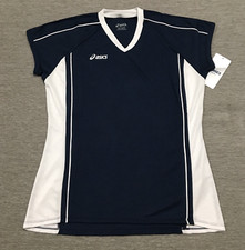 ASICS Women's Top V-Neck Short Sleeve Activewear Blue/White NWT
