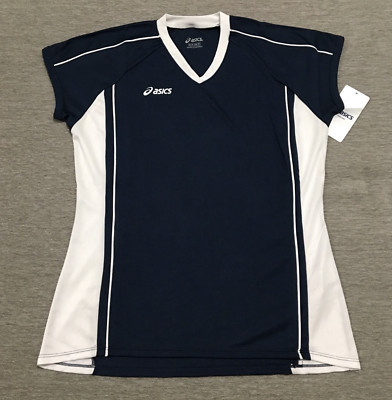 ASICS Women's Top V-Neck Short Sleeve Activewear Blue/White NWT