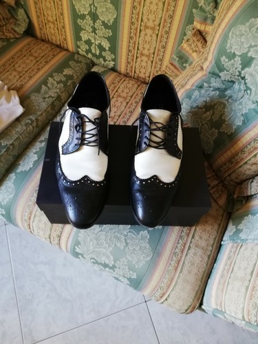 Scarpe da ballo da donna a lacci in pelle bianca e nera per ballo liscio o  swing