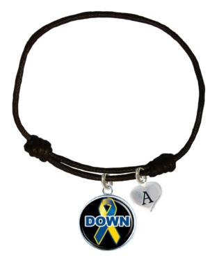 Custom Down Syndrome Awareness Black Leather Unisex Bracelet Jewelry Pick Charm