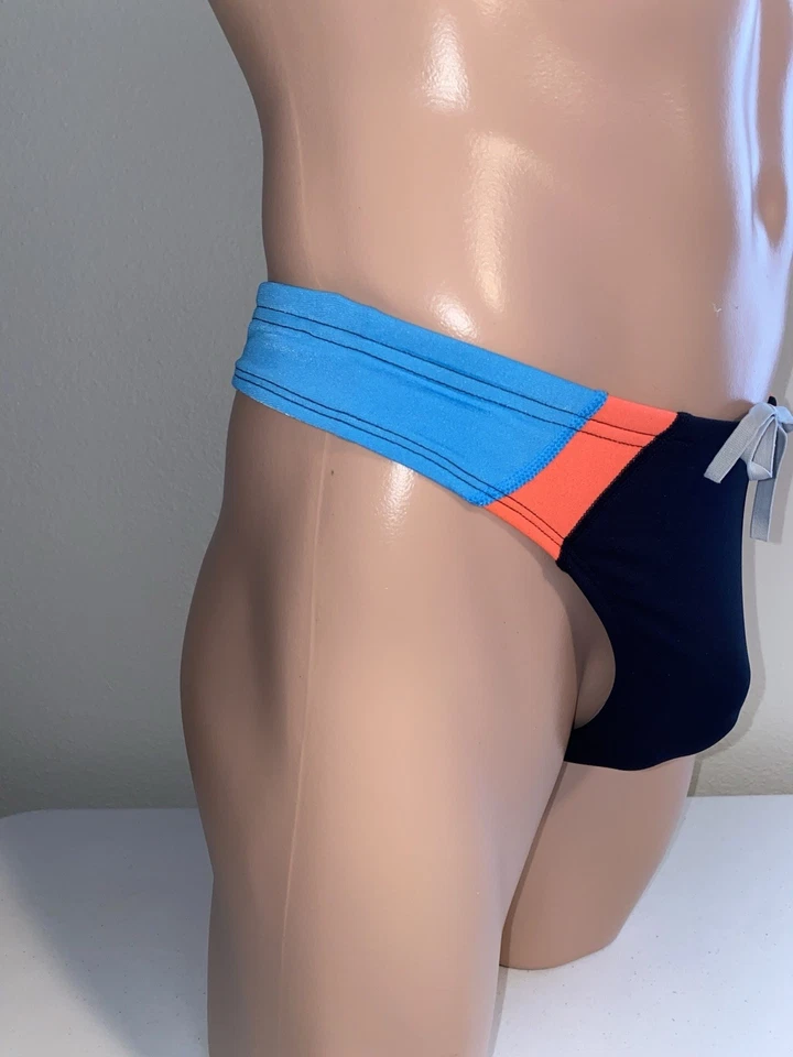 Tanga de bikini Speedo modificada para hombre bloques de color un calzoncillo naranja neón negro 30 Foto 3 de 4