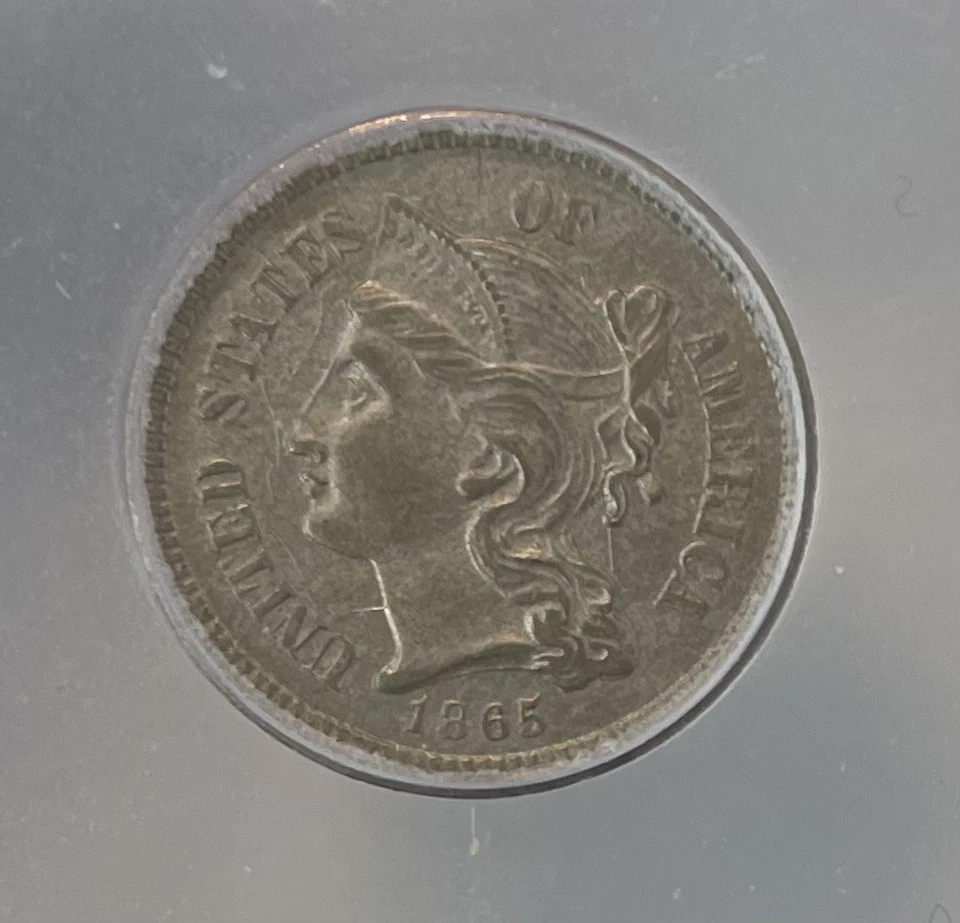 1865 Three Cent Nickel 3CN ICG AU58 - Great Circulated Coin - Image 3 of 4