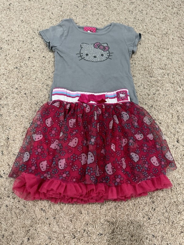 Hello Kitty Skirt And Shirt Set Size 6 Pink And Grey Rhinestone Tutu Skirt