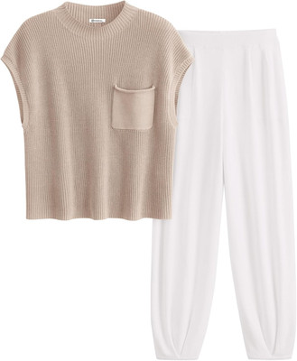 Womens Two Piece Outfits Sweater Sets Knit Pullover Tops and High Waisted Pants 