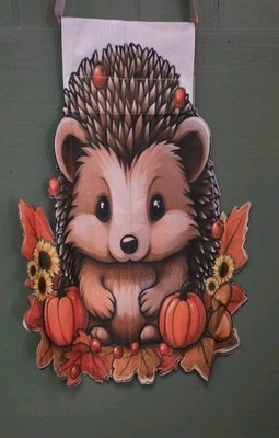 Colorful Fall Decorative Fabric Yard Flags With Hedgehog And Pumpkins.  ( Cute)