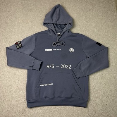 Spartan Race Hoodie Mens Medium Blue Trifecta Pullover Sweatshirt Rare Workout M