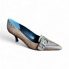 Stuart Weitzman Centralia Hickory Brown Leather Kitten Heel Pumps Size 8.5