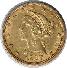 1907 $5 Gold Liberty Head AU Uncertified #1245