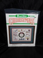 Bucilla Merry Christmas Sampler Country Cross Stitch Kit NEW Train Stocking Horn
