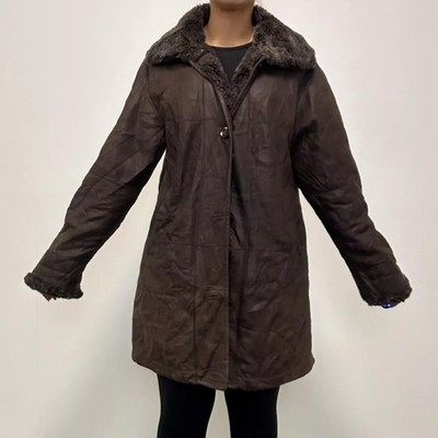 CHRIST 100% REAL Genuine Brown Sheepskin Leather Shearling Coat Size 14-16 EU 42