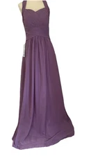 Azazie Claudia Halter Neck Chiffon Floor Length Bridesmaid Dress A8 Purple New