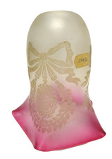 ANTIQUE CRANBERRY RIM WREATH RIBBON ETCHED GLASS ART NOUVEAU PENDANT LIGHT SHADE