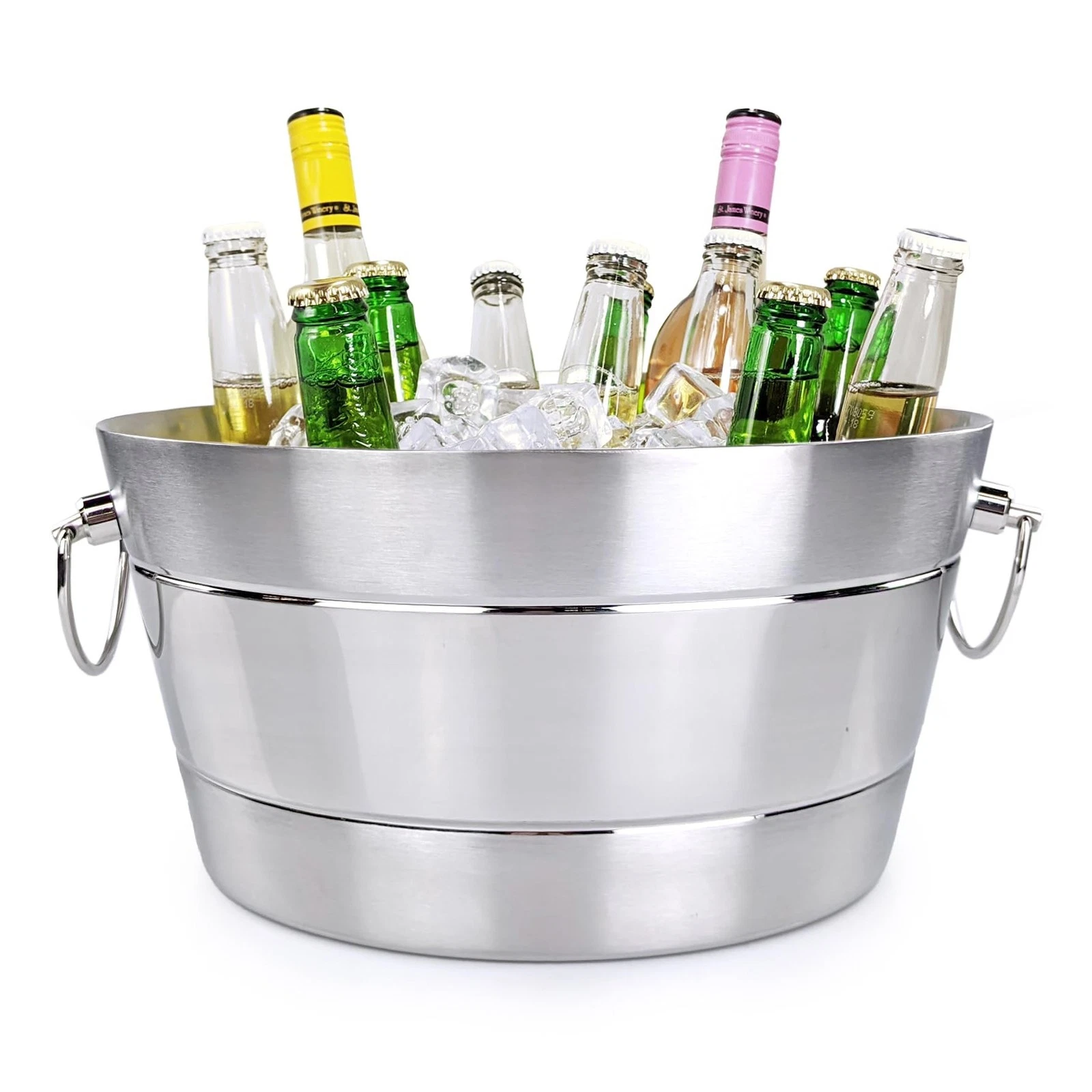 BREKX Stainless Steel Ice Bucket for Parties, Double Wall Insulated Anchored ...
