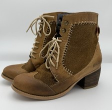 Kickers Women’s Leather Lace Up Ankle Boots Brown Block Heel Size 7