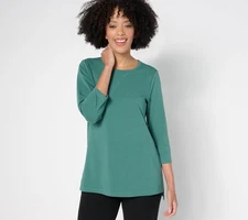 Denim & Co. Essentials Regular Favorite Jersey Step Hem Tunic Top Deep Pine M Ne