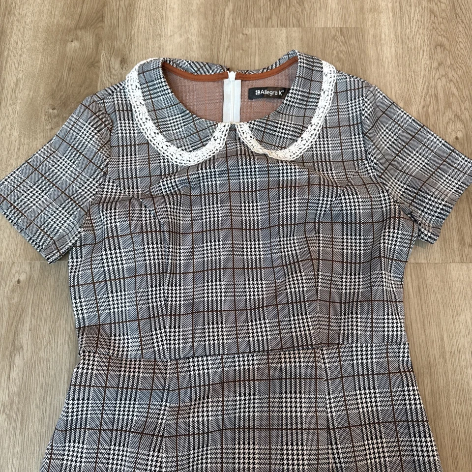 Vestido Allegra K Cuadros Cuello Peter Pan Talla Pequeña Mod Retro Cottagecore Academia Foto 2 de 4