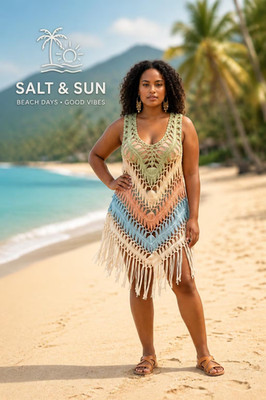 Boho-Chic Striped Crochet Fringe Beach Cover-Up   Multicolor