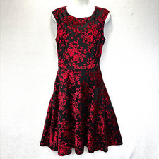 Tahari Arthur S Levine Velvet Burnout Dress Womens 12 Black Red Floral Christmas