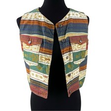Vintage GAP Southwest Tapestry Denim Jean Vest Size M Cropped Western
