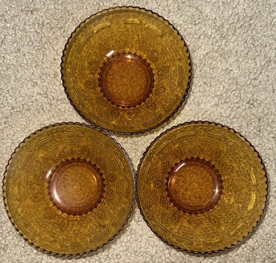 Vintage Amber Glass Plates-Tiara Sandwich Pattern By Indiana Glass Company