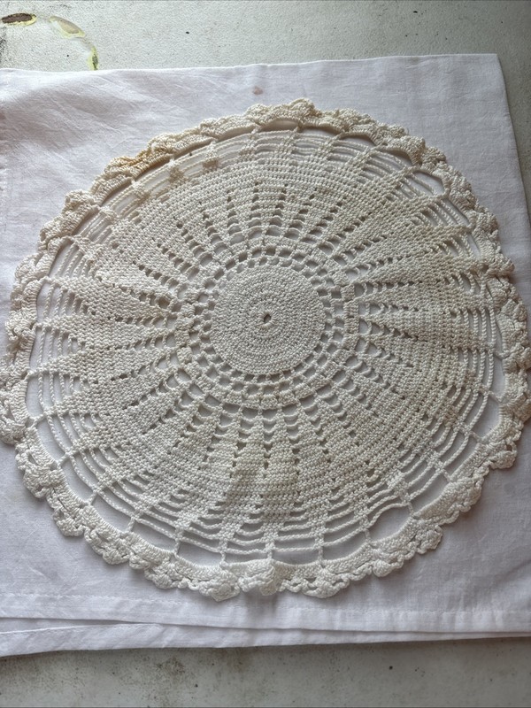 Off White Round Cotton Linen Doily 12" Vintage Vintage