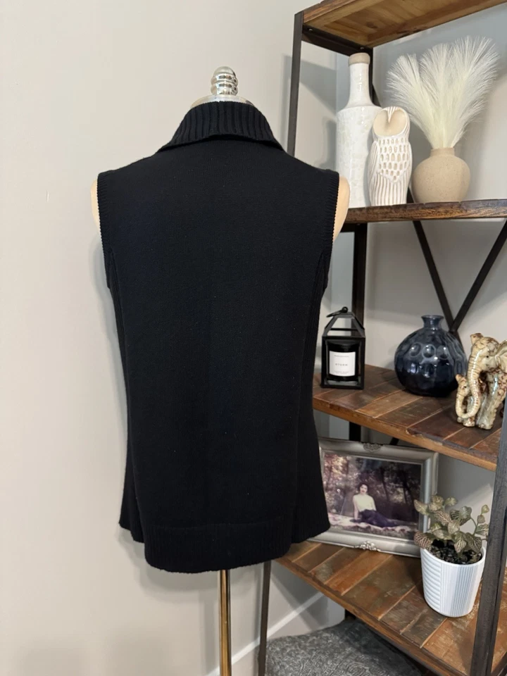 Chaleco Cárdigan Lafayette 148 New York Cuero Cachemira Silencioso Lujo Negro Talla MED Foto 3 de 4