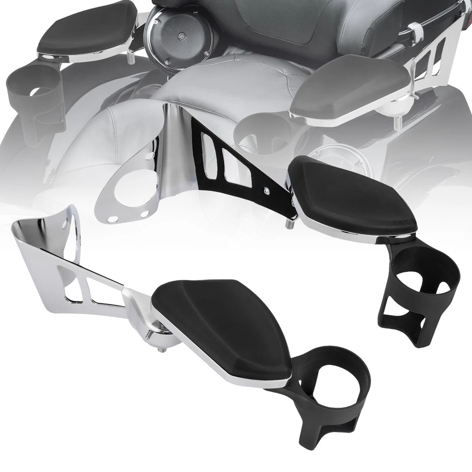 Reposabrazos traseros para pasajero Harley Touring Tri Glides 2014-2024 con soporte para bebidas Foto 3 de 4