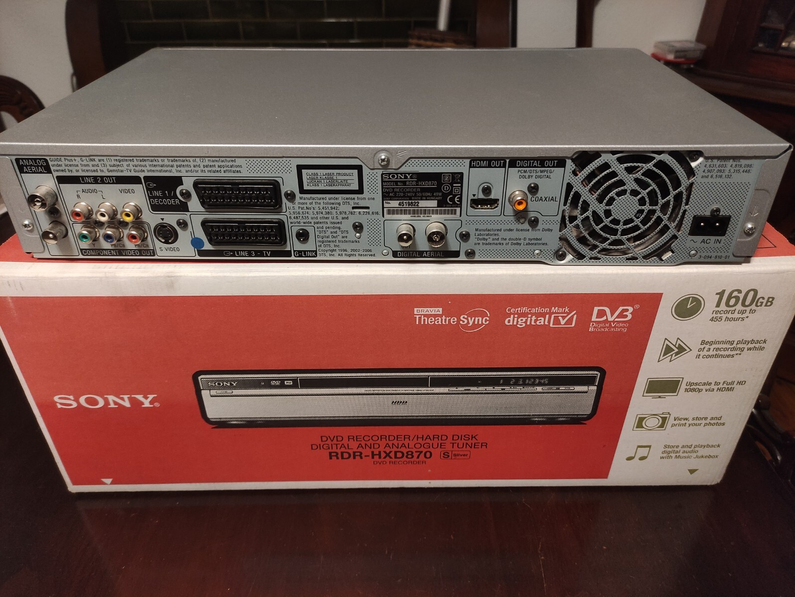 SONY RDRHXD870 DVD Recorder 160GB HDD Silver DVB Freeview HDMI w