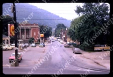 sl84 Original slide 1973 Shell Gas Station cars small town 309a