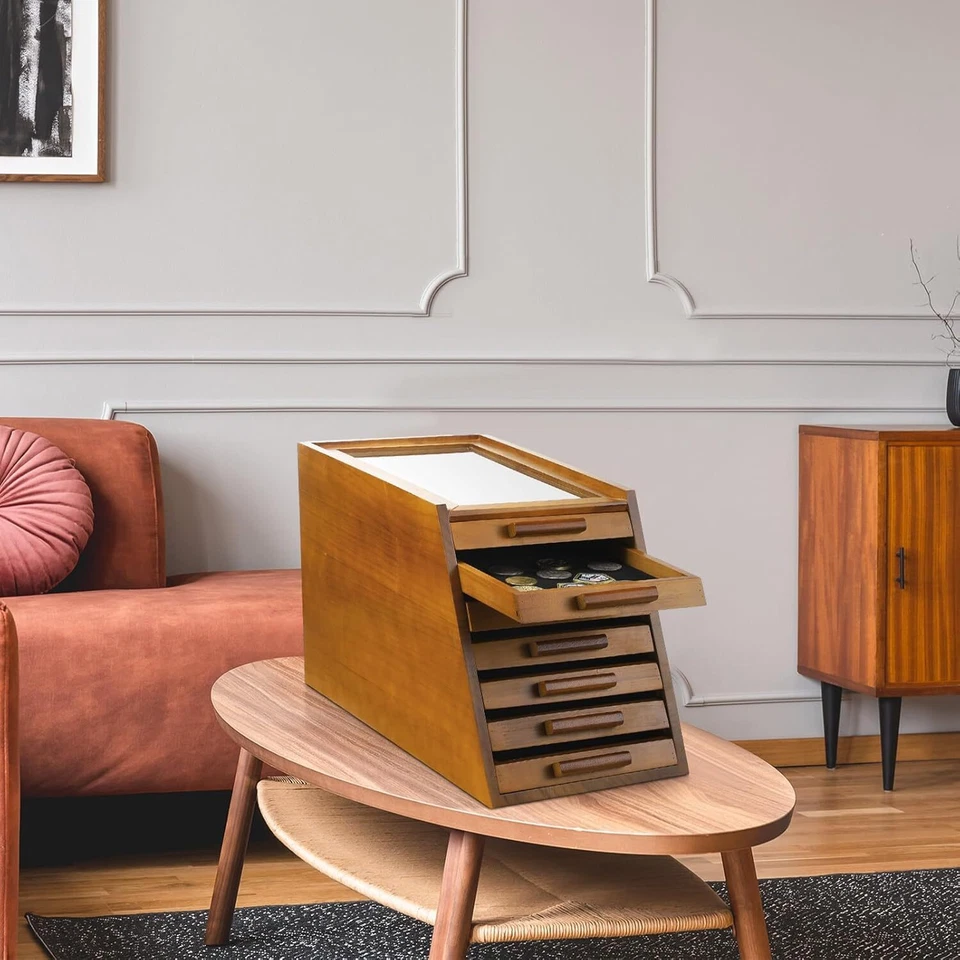 Vitrina de cuchillos gabinete 7 niveles madera de nogal monedas cuchillos cajón soporte de almacenamiento Foto 4 de 4