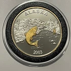 Alaska Salmon Fishing 24k Gold Gilded Coin 1 Troy Oz .999 Fine Silver Rare Round