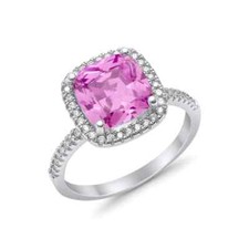 Halo Cushion Engagement Ring Simulated CZ 925 Sterling Silver