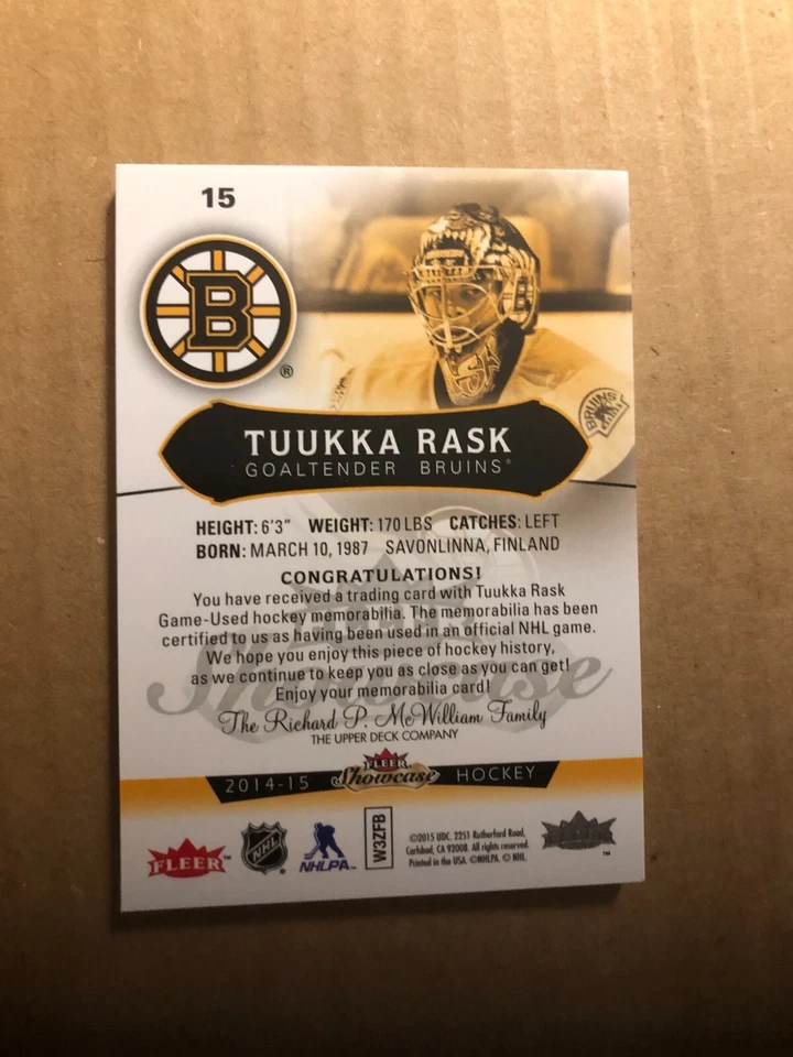 2014-15 Fleer Showcase White Hot #15 Tuukka Rask JSY 1/9 - Image 2 of 2