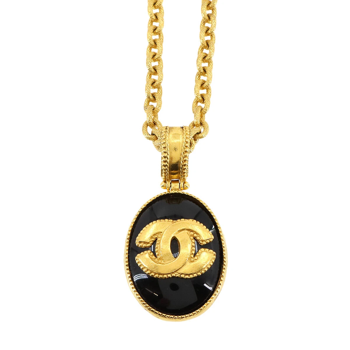 Collana CHANEL tipo tondo logo cocco oro nero 96A accessorio vintage 90277033