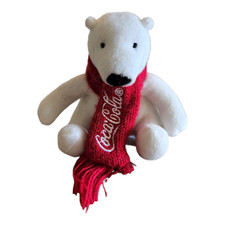 Coca Cola Polar Bear Coke 4.5" Plush Stuffed Animal w/ Red Scarf 2017 Holiday