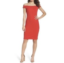 Eliza J Size 8 Red Off The Shoulder Bodycon Dress