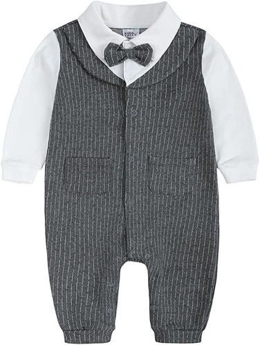 Kids Tales Newborn Baby Gentleman Jumpsuits with Bow Tie Long Sleeve Snaps Body