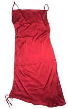 Red Satin Like Dress Evening Sz L Slip Dress Long Asymmetric