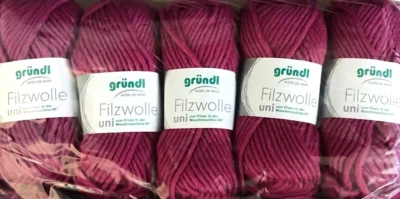 (kg/48€) Filzwolle uni Gründl 5x50g Fb.19 fuchsie strickfilzen Puschen