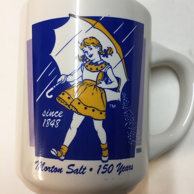 Vintage 70 s Morton Salt Logo 1956 Girl Yellow Dress Commemorative Mug EUC