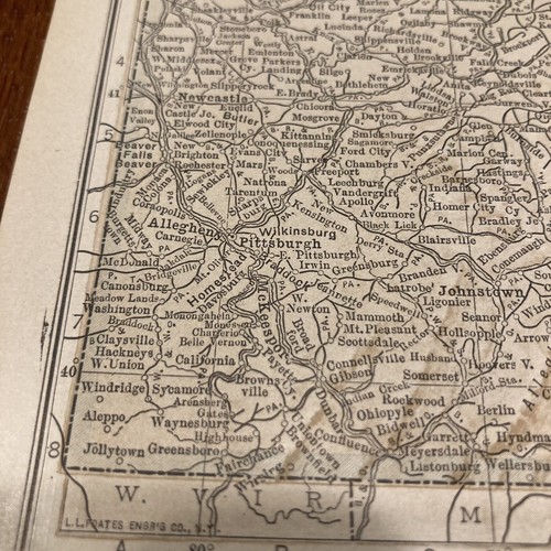 ANTIQUE MAP OF PENNSYLVANIA 1914 LL Poates & Co 8x6 Atlas Of The World - Picture 2 of 5