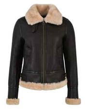Women Raf B3 Flying Aviator Bomber Sheep Leather Real Shearling Genuine Jacket
