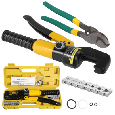 QWORK® crimpzange hydraulisch, presszange kabelschuhe,10 Tonnen, mit 8 Dies 4-70 mm²