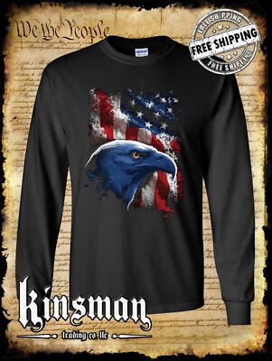 American Icon Bald Eagle Long Sleeve T-Shirt American Flag 4th of